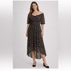 Wild Moss Floral Dress with Ruffle Sleeves Hi-Lo Bohemian Size XL